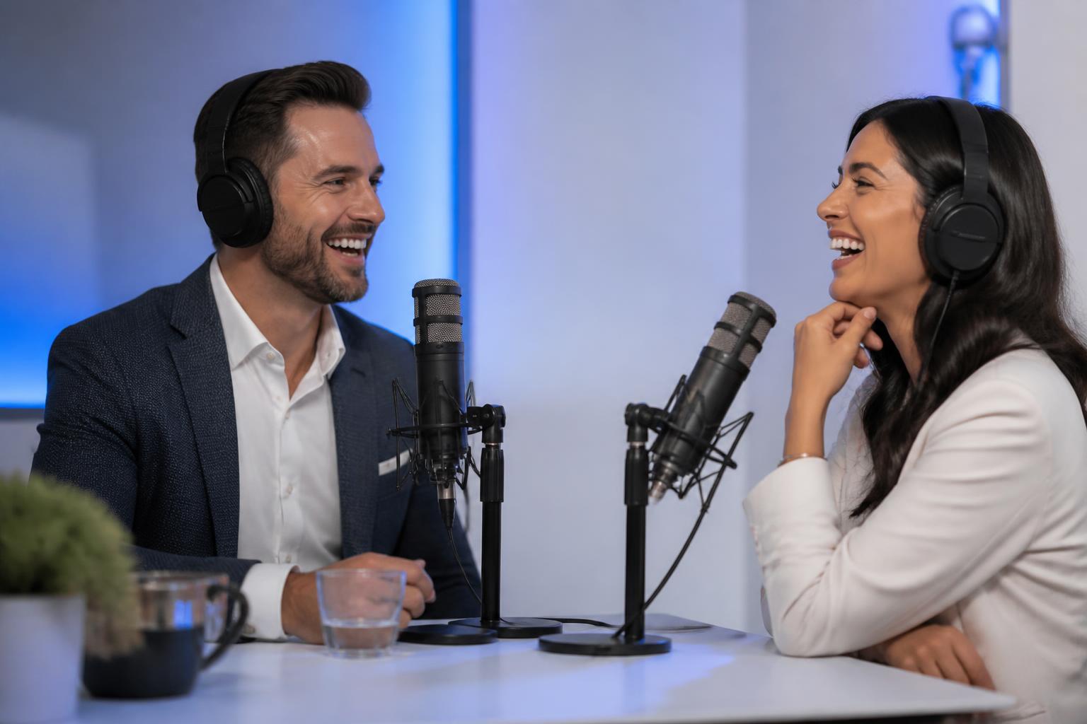 A host and guest recording a client podcast episode